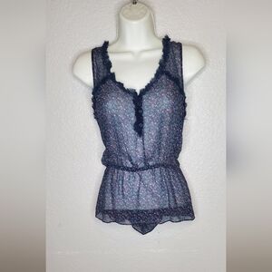 Heritage 1981 100% Silk Blue & Pink Ditsy Floral Chemise Sleeveless Blouse Large